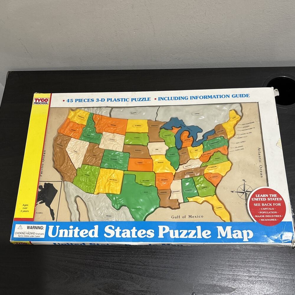 Vintage Tyco United States Map Puzzle 1994 Jigsaw Tray 3D USA Educational